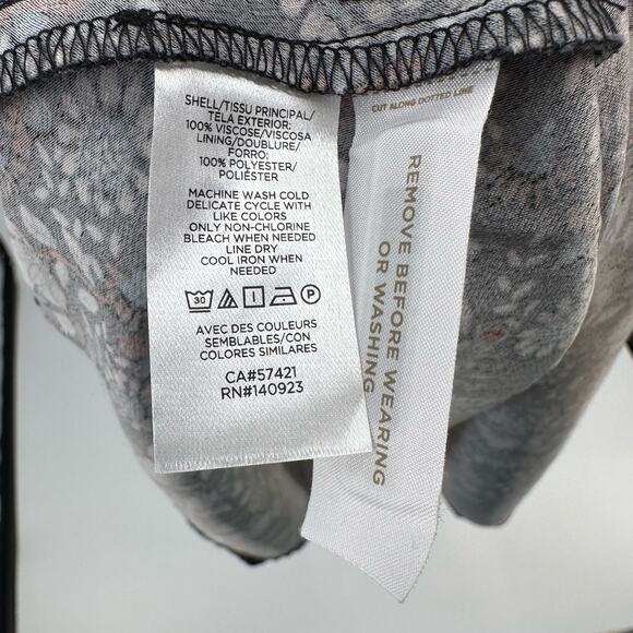 Ann Taylor LOFT Floral Midi Dress WMNS 2 Black Puff Sleeve High Neck Zip Slit LS - Picture 9 of 16